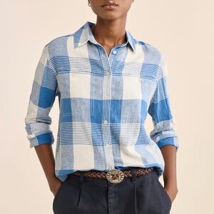 NEW Pendleton Adley Blue Ivory Linen Gingham Plaid Button Down Shirt M Summer